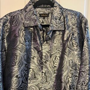 Diba Men's Shiny Black and Gray Paisley Dress Shirt